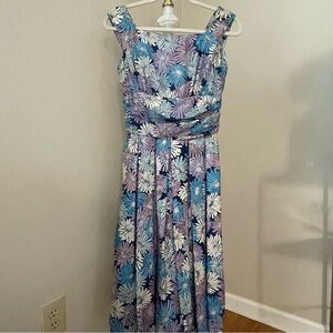 Vintage Alfred Shaheen 100% Silk Hawaiian Floral Bow Back Midi Dress Size XS | 0